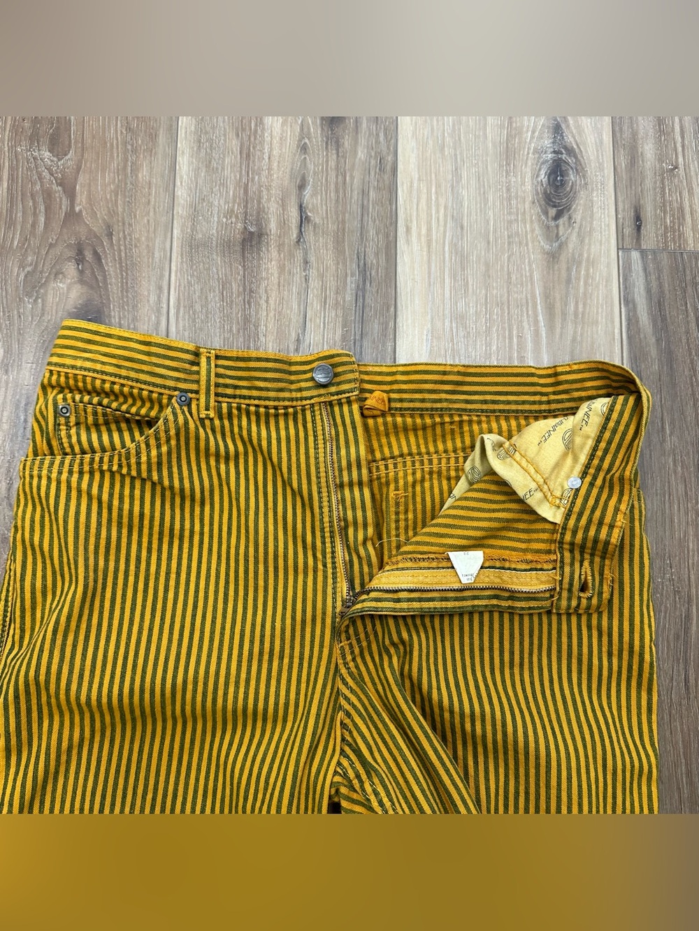 Men's Mustard Yellow Striped Jeans - Picture 6 of 11